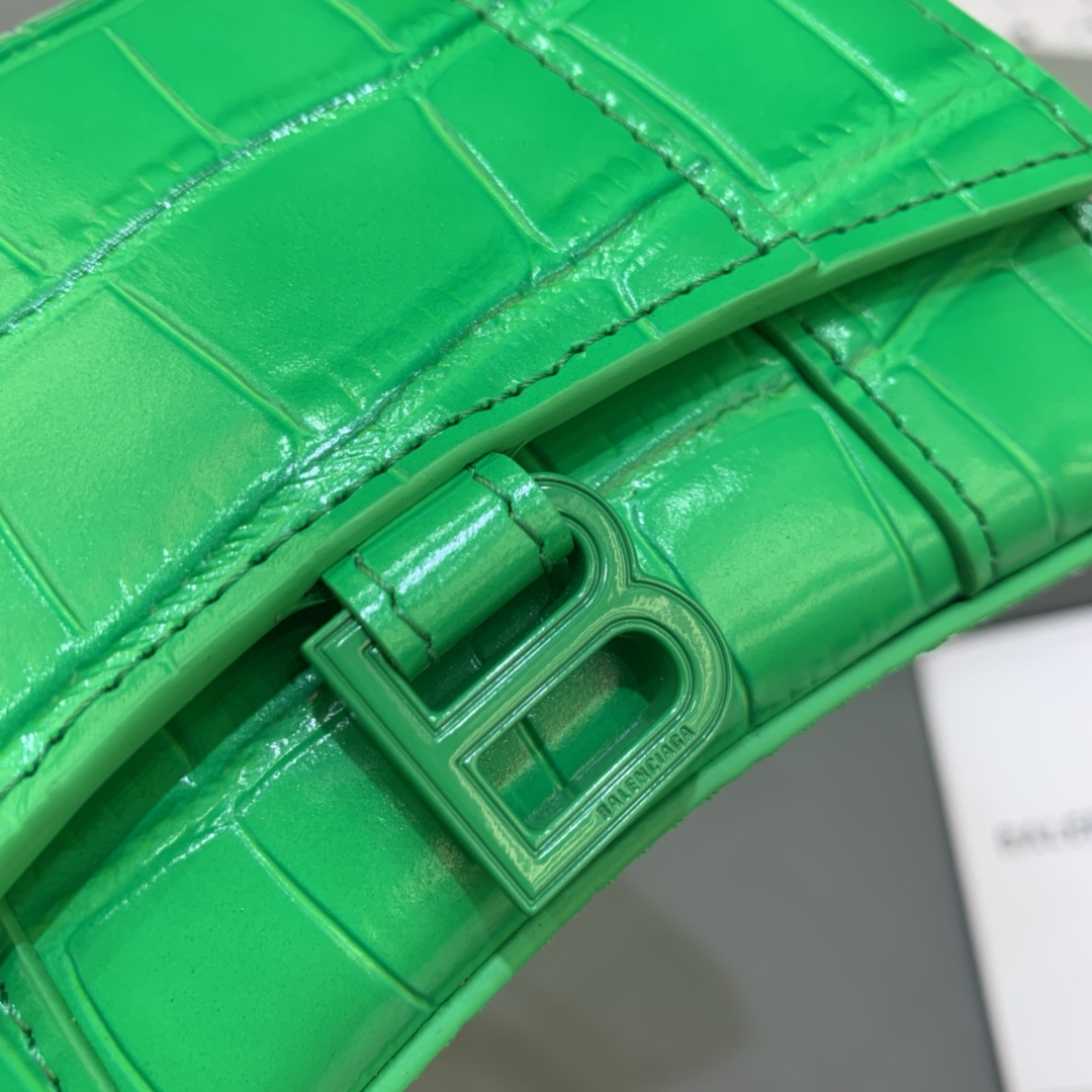 Balenciaga Hourglass Mini Handbag With Chain Crocodile Embossed Shoulder Bag Green